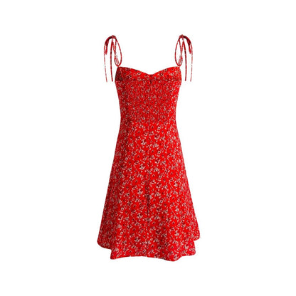 Summer Seaside Holiday Suspender Dress Dress Women Fresh Sweet Floral Slim Fit Cinched Mid Length Dress by Ragazza