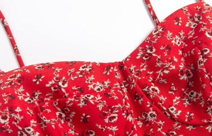 Summer Seaside Holiday Suspender Dress Dress Women Fresh Sweet Floral Slim Fit Cinched Mid Length Dress by Ragazza