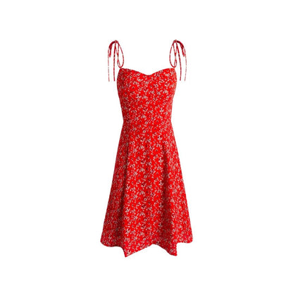 Summer Seaside Holiday Suspender Dress Dress Women Fresh Sweet Floral Slim Fit Cinched Mid Length Dress by Ragazza