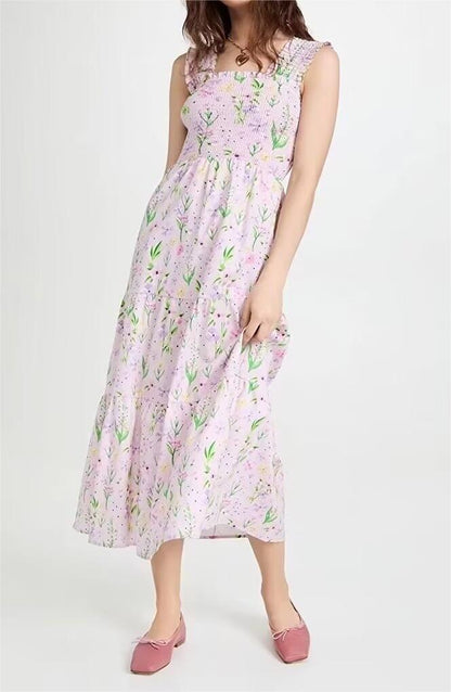 Spring Women Clothing Casual Simple Pink Purple Printing Slip Dress by Ragazza
