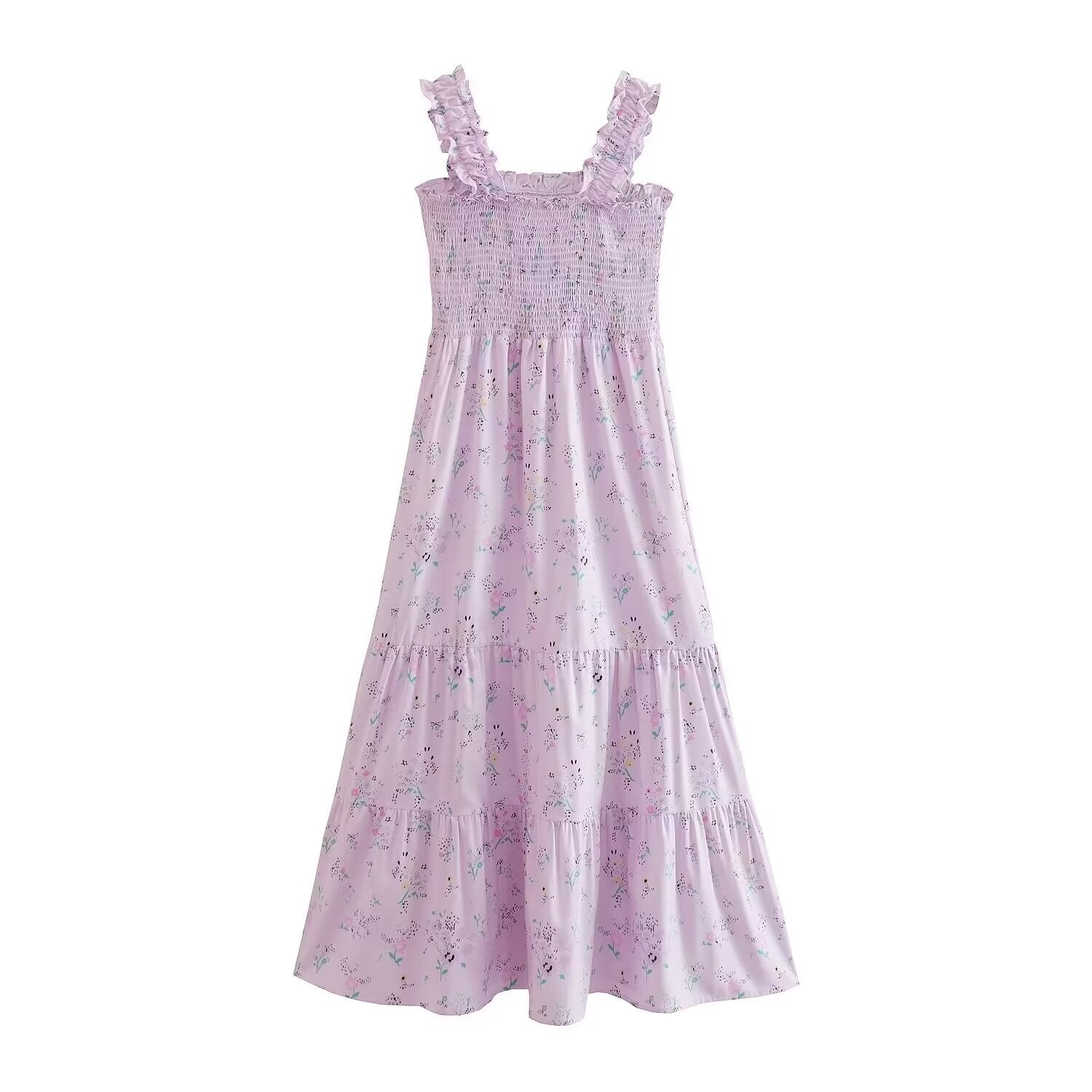 Spring Women Clothing Casual Simple Pink Purple Printing Slip Dress by Ragazza