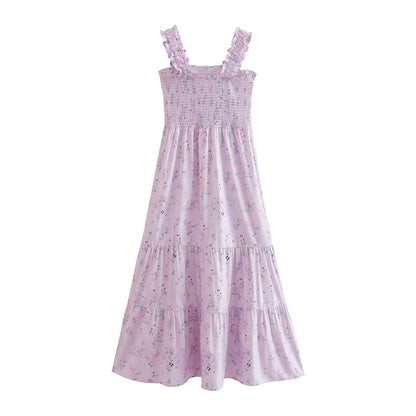 Spring Women Clothing Casual Simple Pink Purple Printing Slip Dress by Ragazza