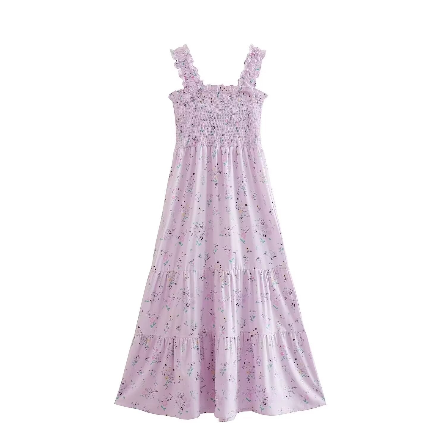 Spring Women Clothing Casual Simple Pink Purple Printing Slip Dress by Ragazza