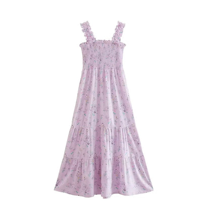 Spring Women Clothing Casual Simple Pink Purple Printing Slip Dress by Ragazza