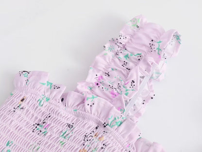 Spring Women Clothing Casual Simple Pink Purple Printing Slip Dress by Ragazza