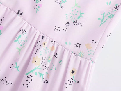 Spring Women Clothing Casual Simple Pink Purple Printing Slip Dress by Ragazza