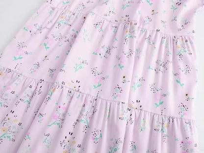 Spring Women Clothing Casual Simple Pink Purple Printing Slip Dress by Ragazza