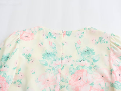 Spring Women Clothing V Neck Short Sleeve High Waist Print Dress Women by Ragazza