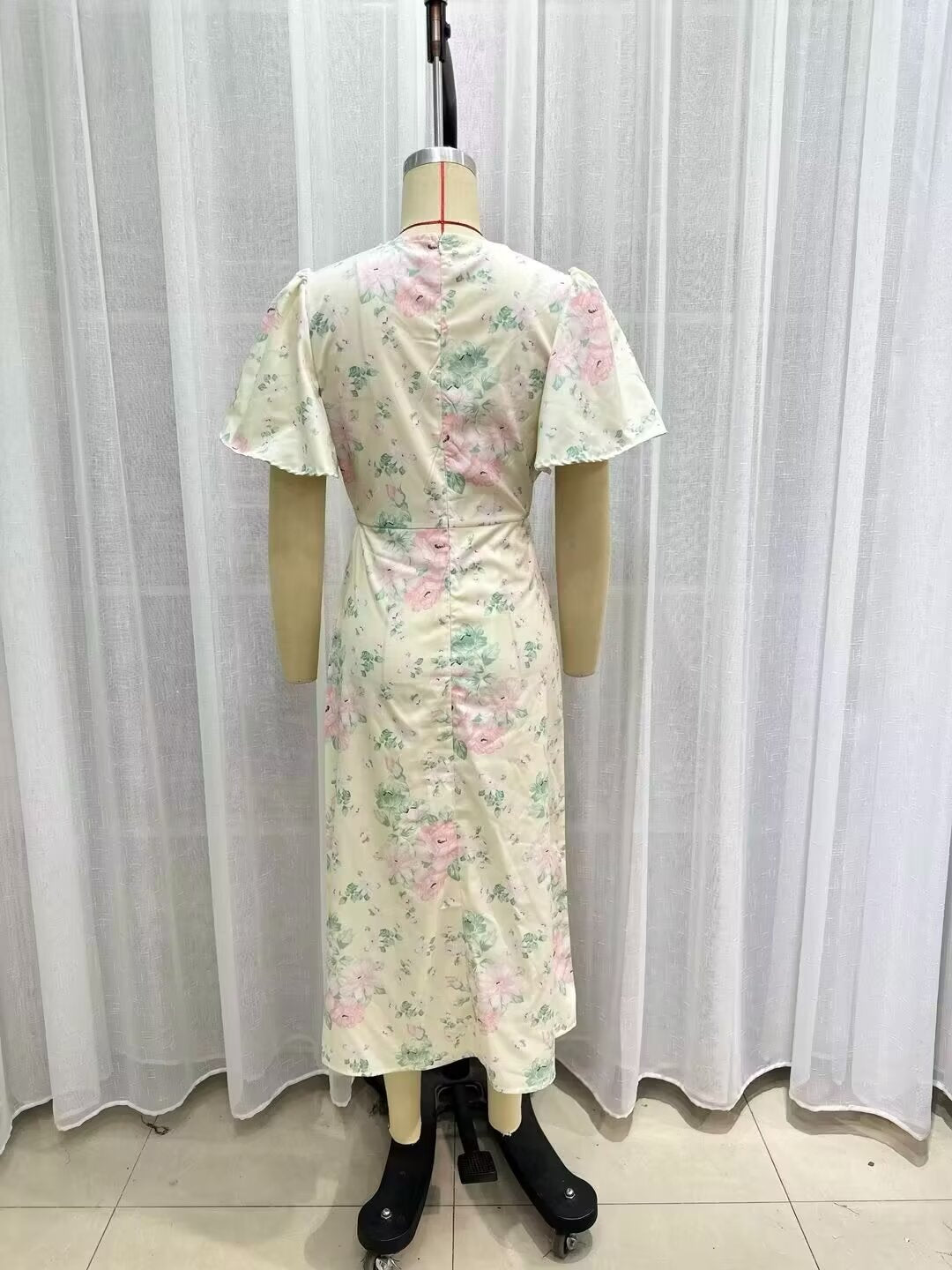 Spring Women Clothing V Neck Short Sleeve High Waist Print Dress Women by Ragazza