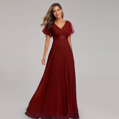 Hand-Folded Large V-neck Dress Chiffon Elastic Banquet Bridesmaid Evening Dress for Women by Ragazza