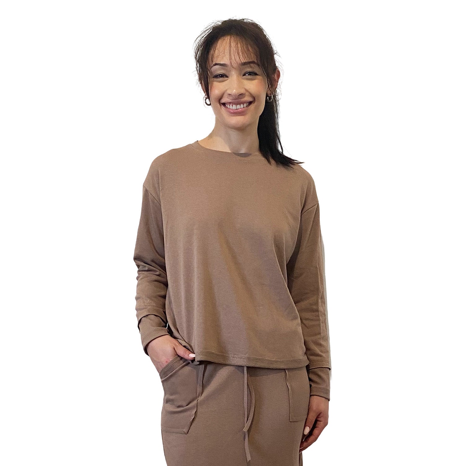 French Terry Cotton Blend Crew Neck Sweatshirt with Long Sleeves by Kosher Casual USA