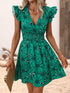 Women Clothing Summer V neck Tight Waist Sexy Large Floral Ruffled Sleeveless Dress by Ragazza