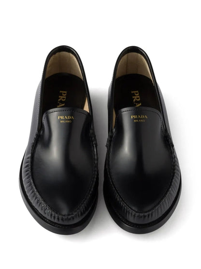 Prada Women Brushed Fumé Leather Loafers by Luosophy