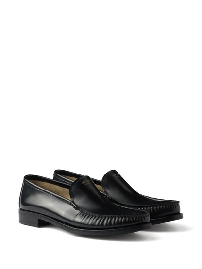 Prada Women Brushed Fumé Leather Loafers by Luosophy