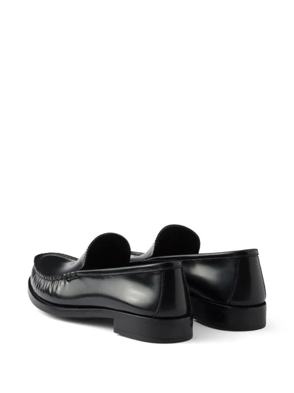 Prada Women Brushed Fumé Leather Loafers by Luosophy