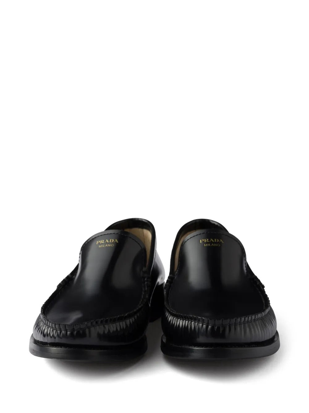 Prada Women Brushed Fumé Leather Loafers by Luosophy