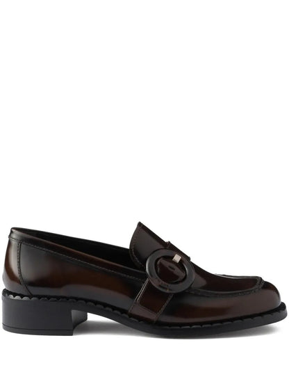 Prada Women Brushed Fumé Leather Loafers by Luosophy