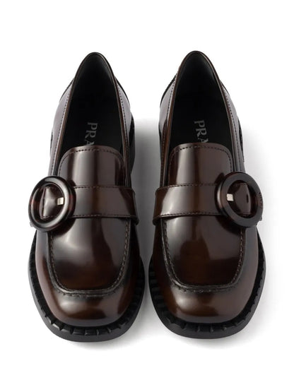 Prada Women Brushed Fumé Leather Loafers 