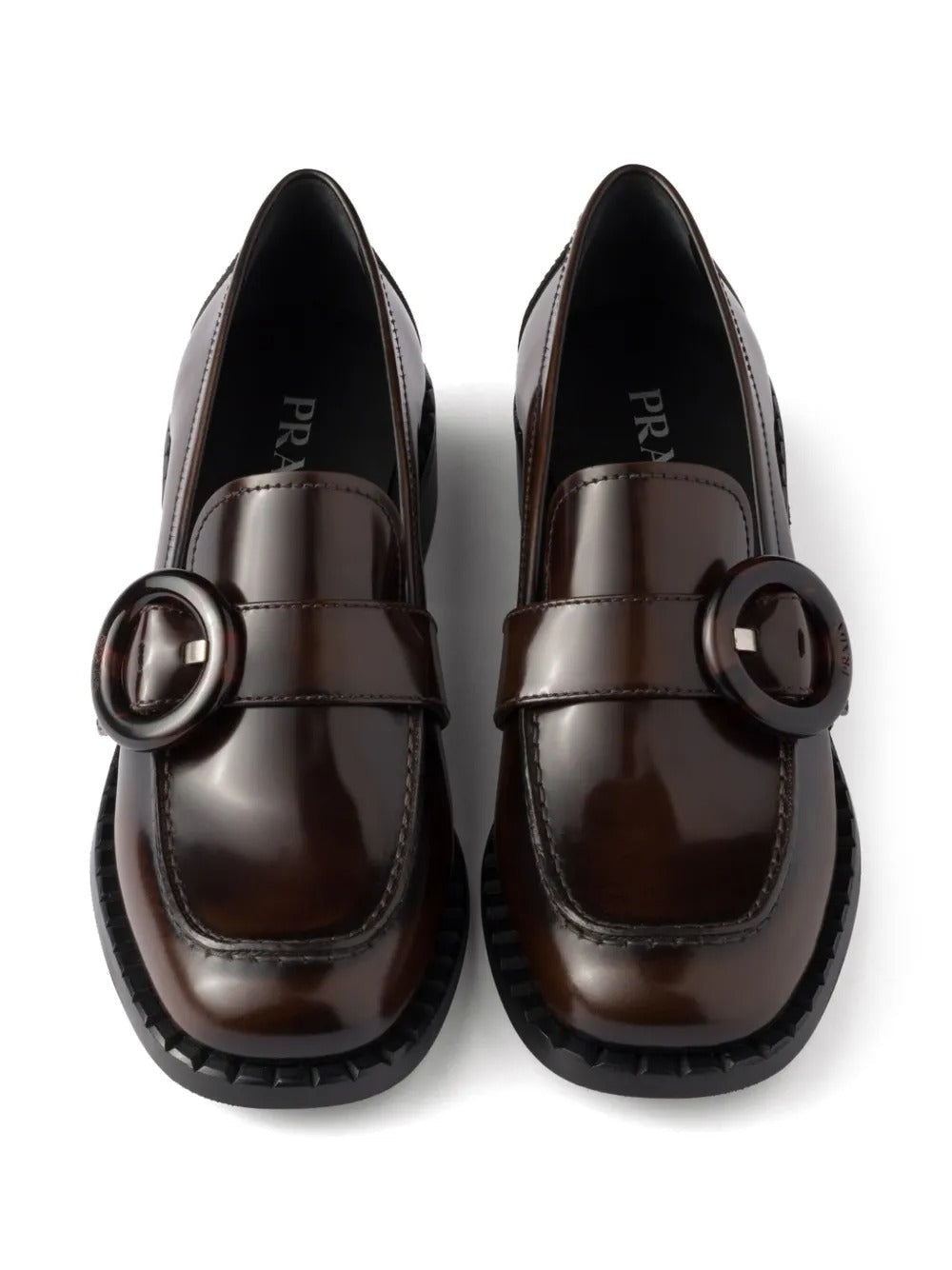 Prada Women Brushed Fumé Leather Loafers by Luosophy