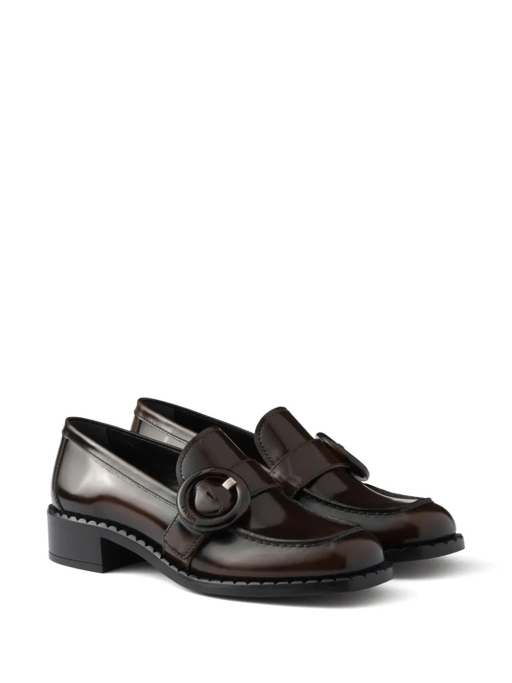 Prada Women Brushed Fumé Leather Loafers by Luosophy