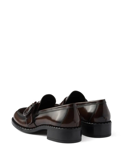 Prada Women Brushed Fumé Leather Loafers by Luosophy