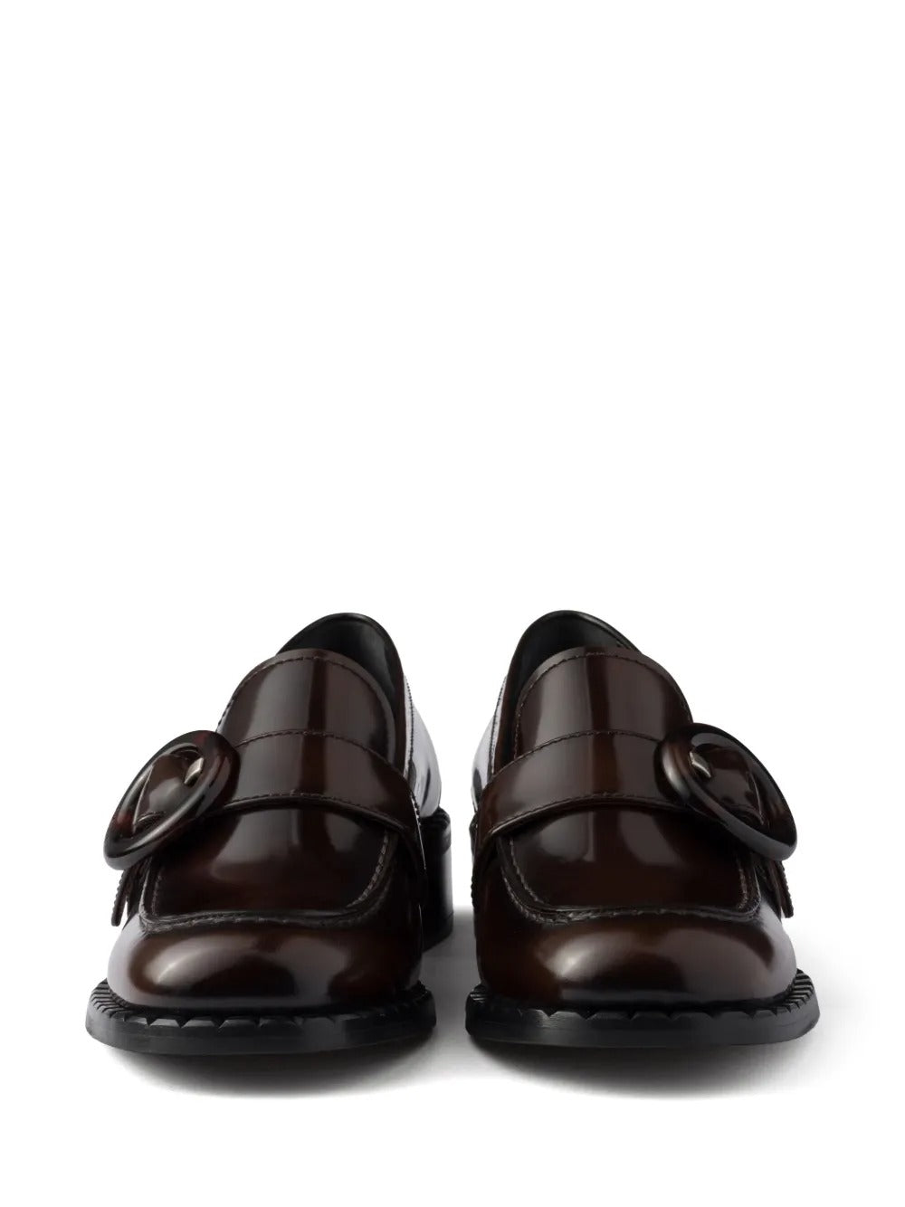Prada Women Brushed Fumé Leather Loafers by Luosophy