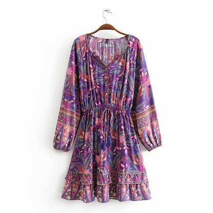 Women Rayon Positioning Tassel Copper Cylinder Elastic Waist Dress by Ragazza
