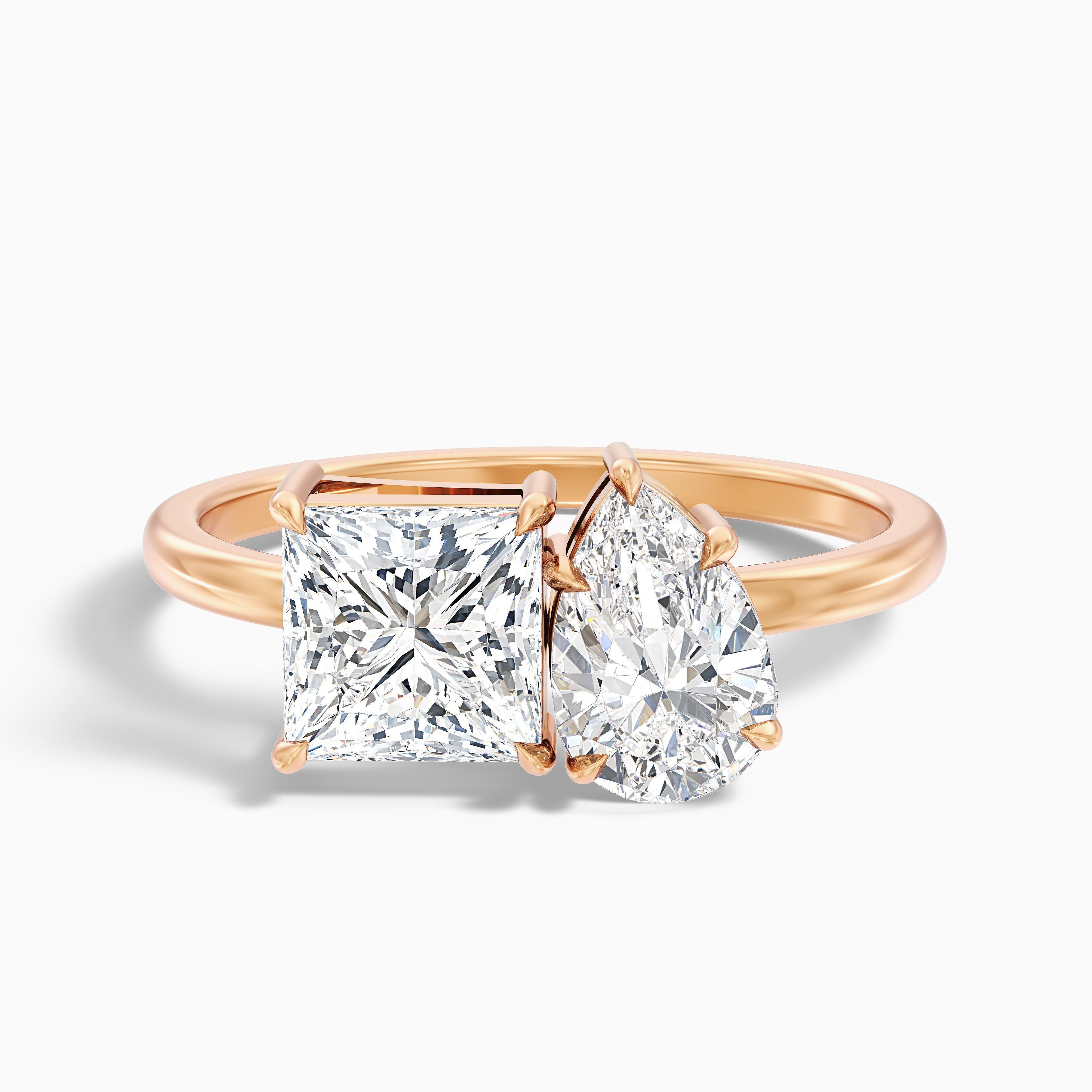 Rosie Toi Et Moi Moissanite Ring in 10k Rose Gold With Princess and Pear Two Stone Diamond (4 Ct. Tw.)