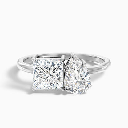 Jenny Toi Et Moi Diamond Ring in 925 Sterling Silver With Princess and Pear Two Stone Lab Grown Diamond (5 Ct. Tw.)