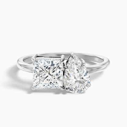 Rosie Toi Et Moi Moissanite Ring in 18k Rose Gold With Princess and Pear Two Stone Diamond (1 Ct. Tw.)  DestGlow