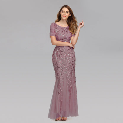 Summer Autumn Banquet Host Slim Mesh Sequ Evening Dress Fishtail Dress for Women by Ragazza