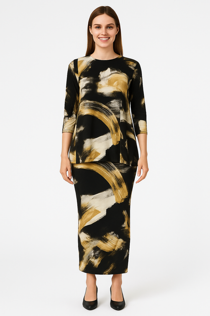 Modest Flow Tunic - High Neckline, 3/4 Sleeves with Modern Slit Detail by Kosher Casual USA