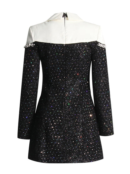 Autumn Private Clothing Socialite Chanel Collared Patchwork Beaded Sequ Woolen Slim A line Dress Women by Ragazza