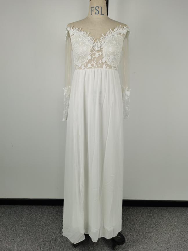 Women Clothing Long Sleeve See Through Lace Wedding Dress Bridesmaid Dress Split Dress by Ragazza