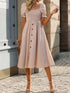 Women Summer Solid Button Elegant A Line Dress by Ragazza