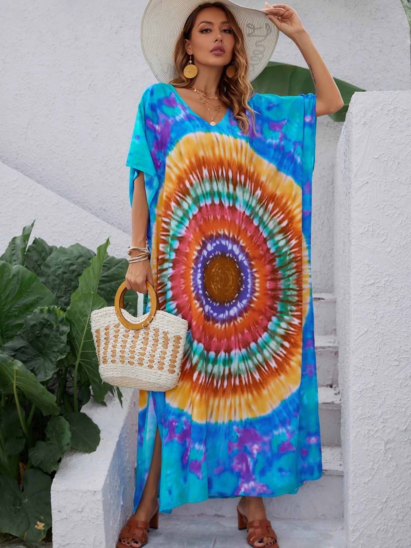 Women Summer Printed V Neck Elegant A Line Dress by Ragazza