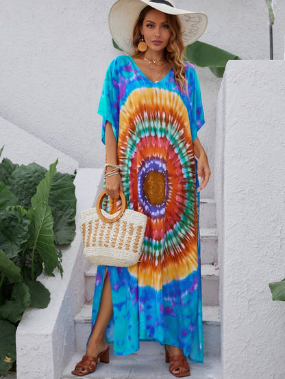 Women Summer Printed V Neck Elegant A Line Dress by Ragazza