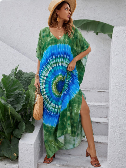 Women Summer Printed V Neck Elegant A Line Dress by Ragazza