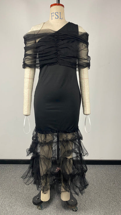 Women Clothing Trailing Sexy Dress Mesh Stitching Tube Top Evening Dress by Ragazza