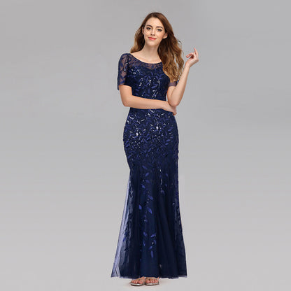 Summer Autumn Banquet Host Slim Mesh Sequ Evening Dress Fishtail Dress for Women by Ragazza