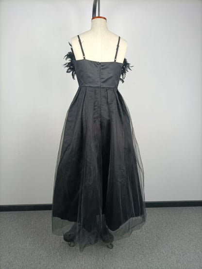 Spring Summer Women Clothing Feather Straps Tulle Elegant Evening Dress by Ragazza