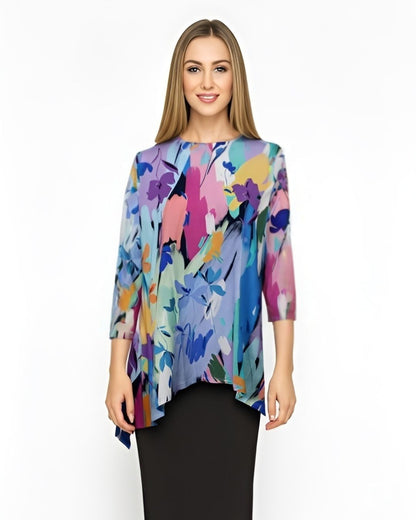 Modest Handkerchief Tunic Top - 3/4 Sleeve Comfort Flow Design by Kosher Casual USA