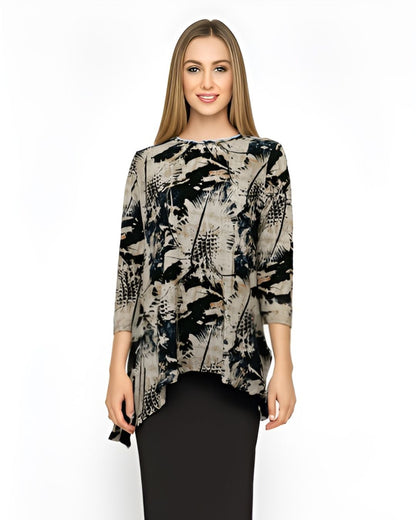 Modest Handkerchief Tunic Top - 3/4 Sleeve Comfort Flow Design by Kosher Casual USA
