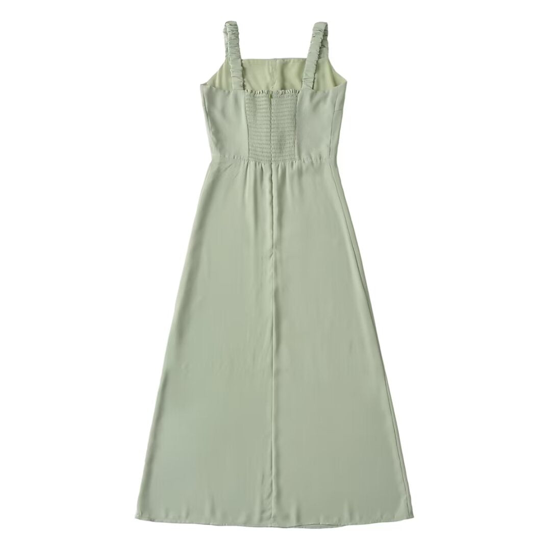 Solid Color Sweet Simple Square Collar Decorative Buttons Slim Fit Slimming Suspenders Piece by Ragazza