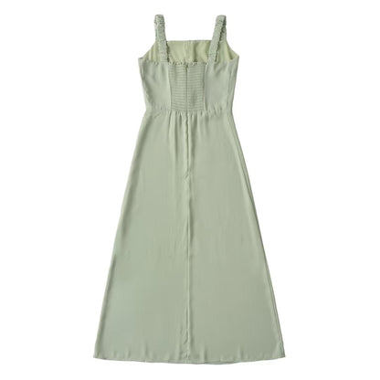 Solid Color Sweet Simple Square Collar Decorative Buttons Slim Fit Slimming Suspenders Piece by Ragazza