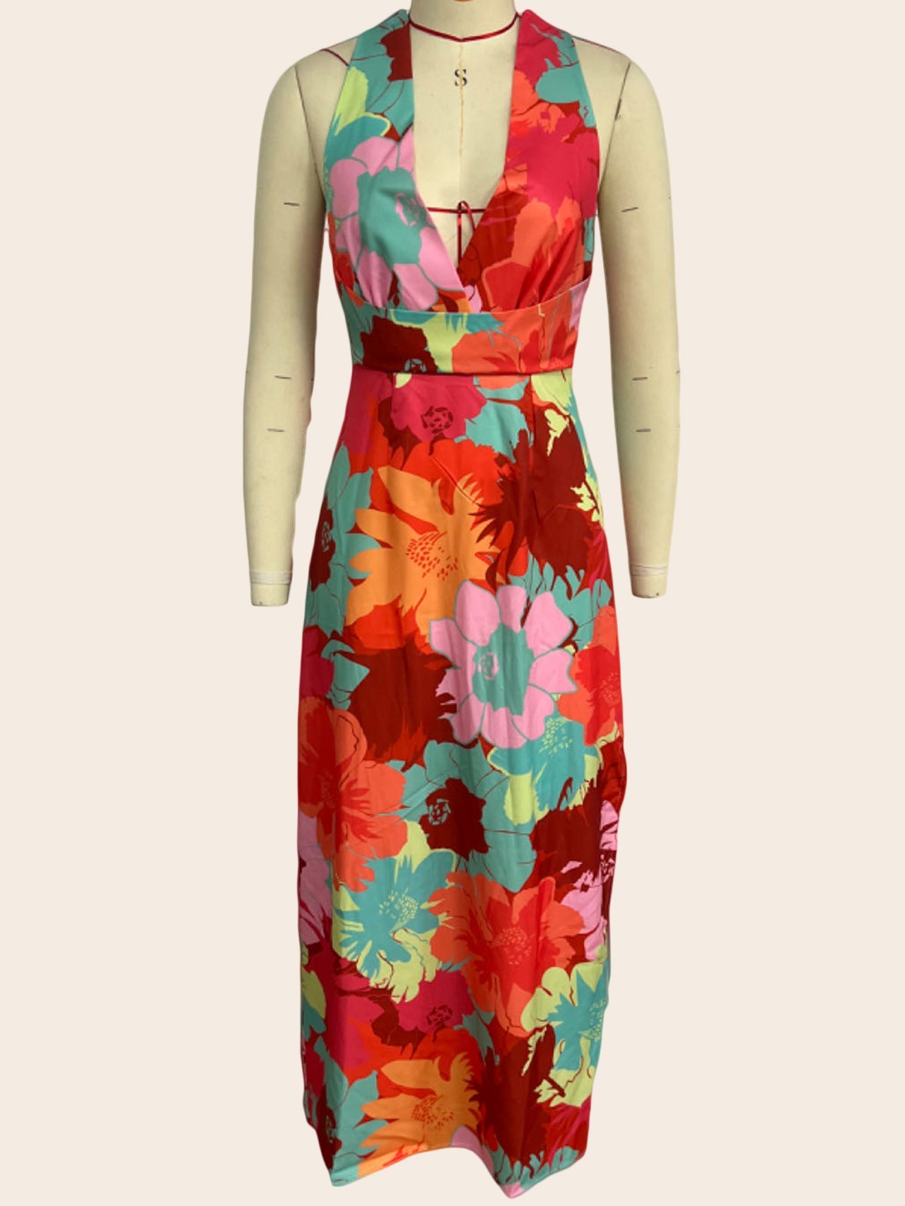 Summer Women Casual V neck Printed Lace up Mid Length Dress by Ragazza