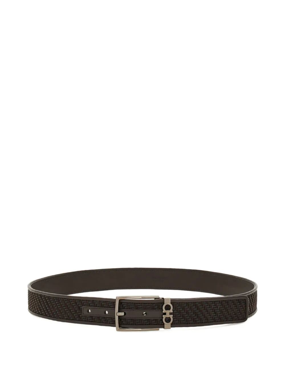Ferragamo Men Basketweave Effect Leather Belt With Square Buckle by Luosophy