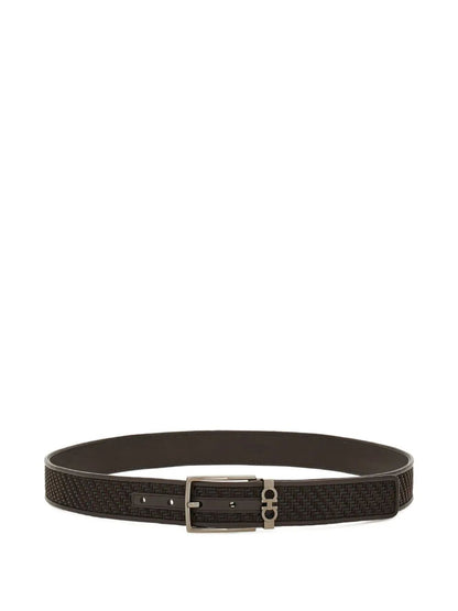 Ferragamo Men Basketweave Effect Leather Belt With Square Buckle by Luosophy