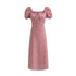 Summer Pink Roses Maxi Dress Puff Sleeve Self Tie Dress by Ragazza