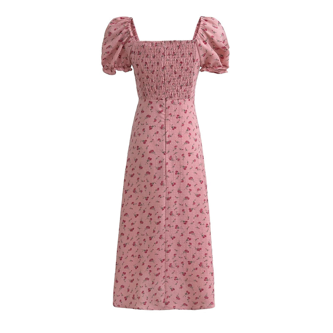 Summer Pink Roses Maxi Dress Puff Sleeve Self Tie Dress by Ragazza